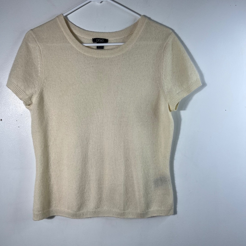 Womens Prive Cashmere Short Sleeve Sweater Cream M